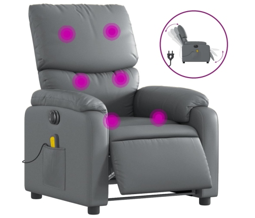 Sillón de masaje reclinable eléctrico cuero sintético gris