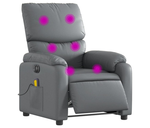 Sillón de masaje reclinable eléctrico cuero sintético gris