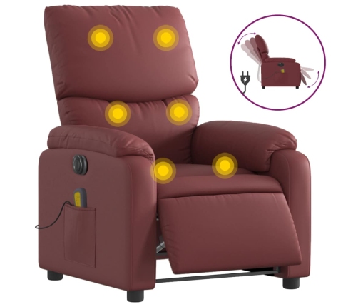 Sillón masaje reclinable eléctrico cuero sintético rojo tinto