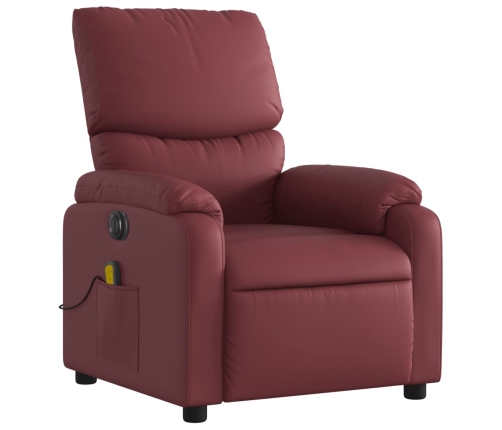 Sillón masaje reclinable eléctrico cuero sintético rojo tinto