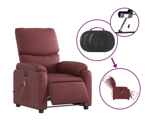 Sillón masaje reclinable eléctrico cuero sintético rojo tinto