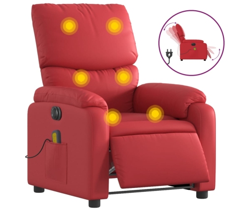 Sillón de masaje reclinable eléctrico de cuero artificial rojo