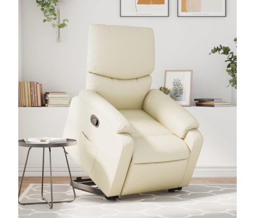 Sillón reclinable elevable cuero artificial color crema