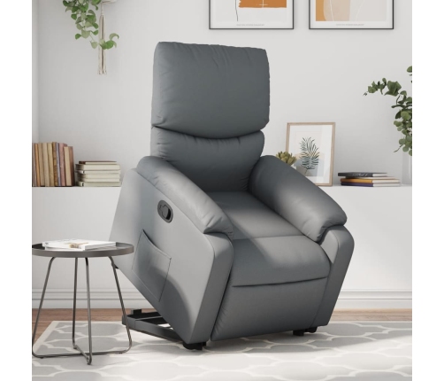 Sillón reclinable elevable cuero artificial gris