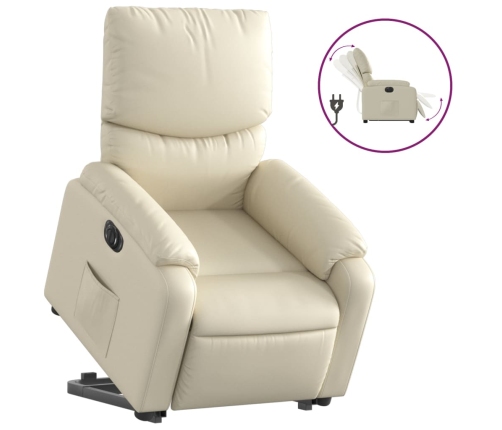 Sillón reclinable elevable eléctrico de cuero sintético crema