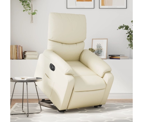 Sillón reclinable elevable eléctrico de cuero sintético crema