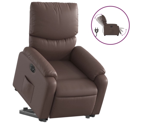 Sillón reclinable elevable eléctrico de cuero sintético marrón