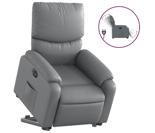 Sillón reclinable elevable eléctrico de cuero sintético gris