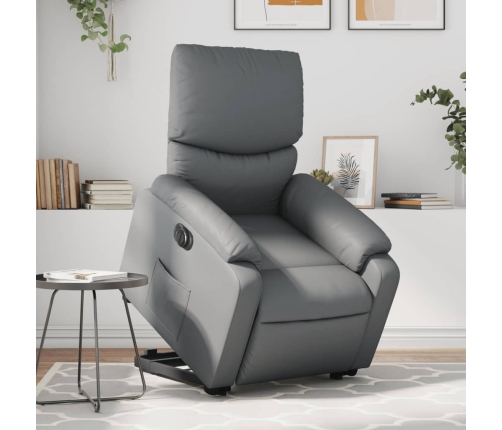 Sillón reclinable elevable eléctrico de cuero sintético gris