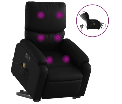 Sillón de masaje elevable eléctrico cuero sintético negro