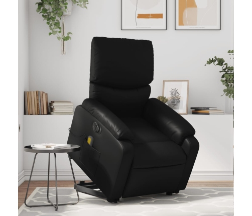 Sillón de masaje elevable eléctrico cuero sintético negro