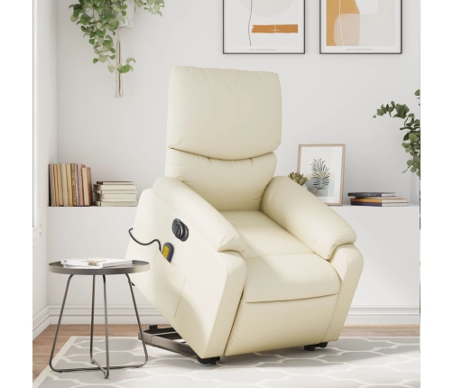 Sillón de masaje elevable eléctrico cuero sintético crema