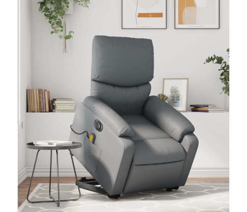 Sillón de masaje elevable eléctrico cuero sintético gris