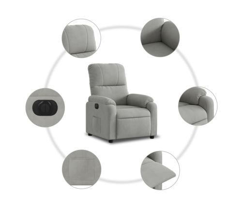 Sillón reclinable eléctrico tela de microfibra gris claro