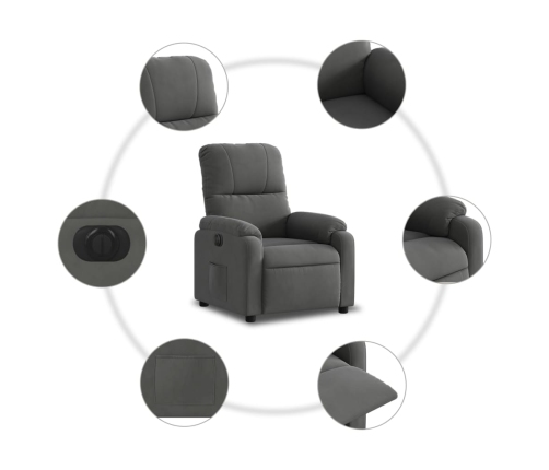 Sillón reclinable eléctrico tela de microfibra gris oscuro