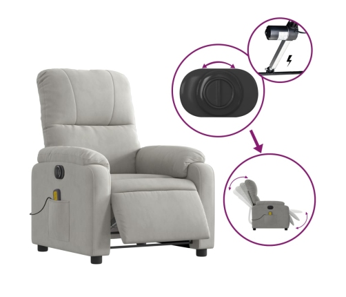 Sillón reclinable masaje eléctrico tela microfibra gris claro