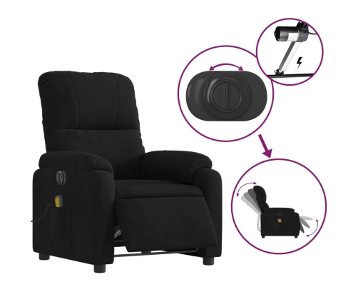 Sillón reclinable de masaje eléctrico tela de microfibra negro