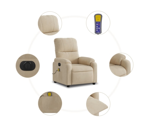 Sillón reclinable masaje eléctrico tela microfibra color crema