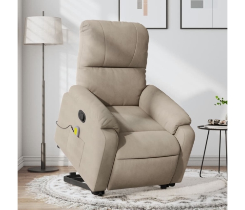 Sillón reclinable de masaje elevable tela microfibra gris taupe