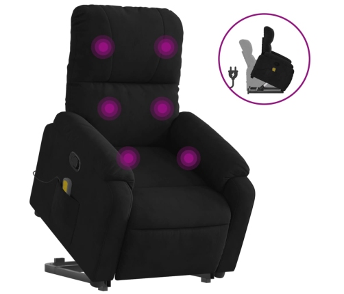 Sillón reclinable de masaje elevable tela de microfibra negro