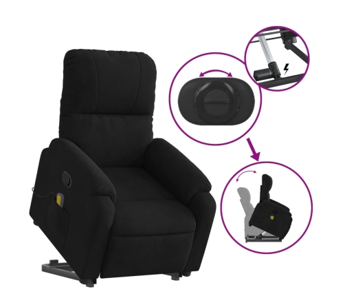 Sillón reclinable de masaje elevable tela de microfibra negro