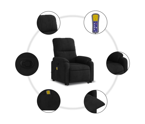 Sillón reclinable de masaje elevable tela de microfibra negro