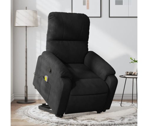 Sillón reclinable de masaje elevable tela de microfibra negro