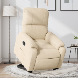 Sillón eléctrico reclinable elevable tela microfibra crema