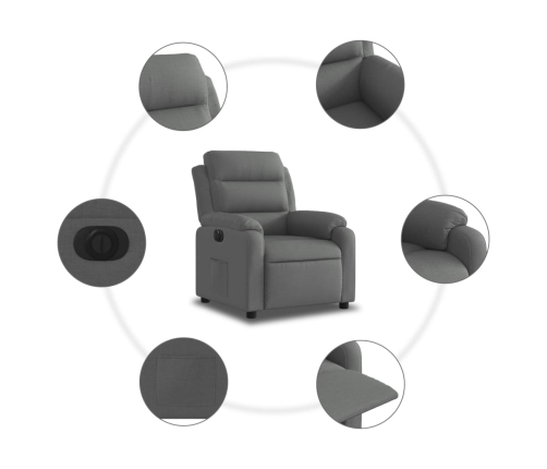 Sillón reclinable eléctrico de tela gris oscuro