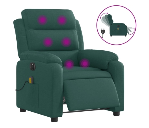 Sillón reclinable de masaje eléctrico tela verde oscuro