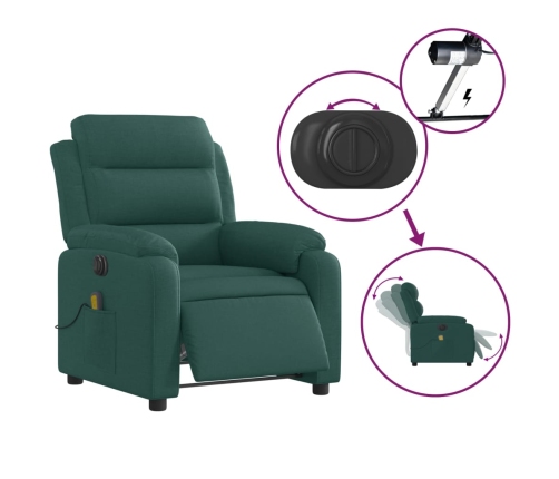 Sillón reclinable de masaje eléctrico tela verde oscuro