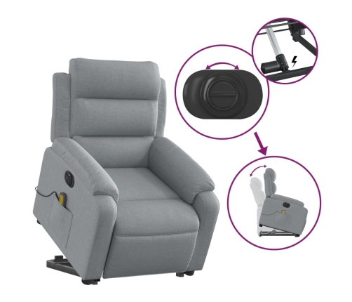 Sillón de masaje eléctrico reclinable elevable tela gris claro