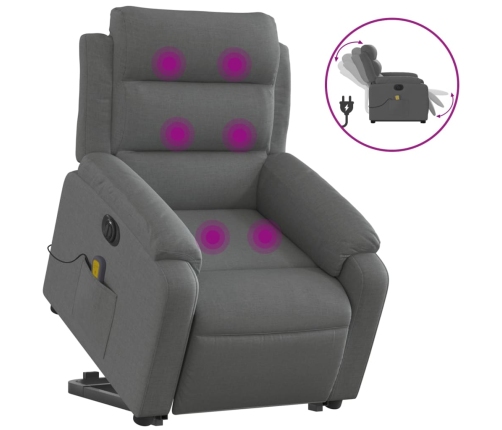 Sillón de masaje eléctrico reclinable elevable tela gris oscuro