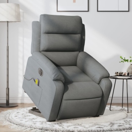 Sillón de masaje eléctrico reclinable elevable tela gris oscuro