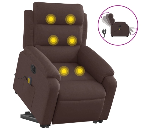 Sillón masaje eléctrico reclinable elevable tela marrón oscuro