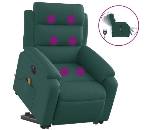 Sillón masaje eléctrico reclinable elevable tela verde oscuro