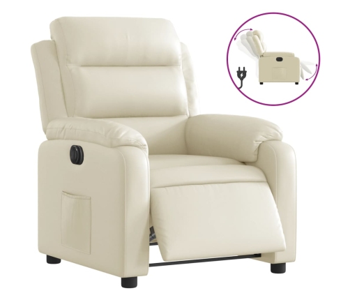 Sillón reclinable eléctrico de cuero sintético crema