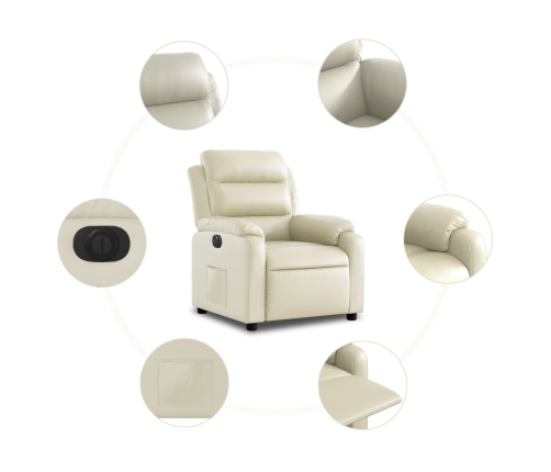 Sillón reclinable eléctrico de cuero sintético crema