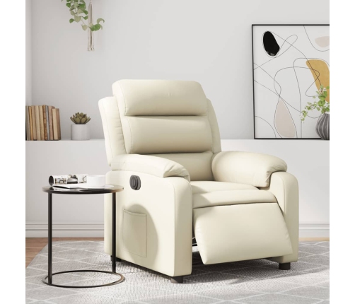 Sillón reclinable eléctrico de cuero sintético crema