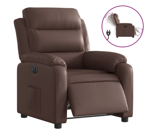 Sillón reclinable eléctrico de cuero sintético marrón