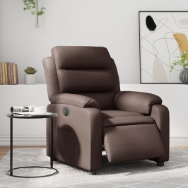 Sillón reclinable eléctrico de cuero sintético marrón