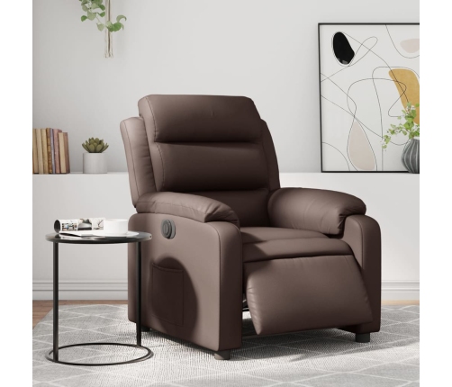 Sillón reclinable eléctrico de cuero sintético marrón