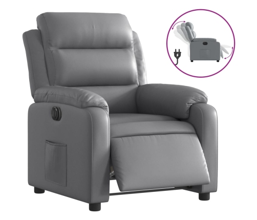 Sillón reclinable eléctrico de cuero sintético gris