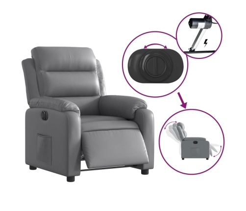 Sillón reclinable eléctrico de cuero sintético gris