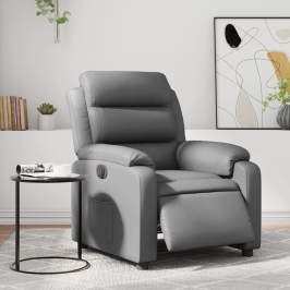 Sillón reclinable eléctrico de cuero sintético gris