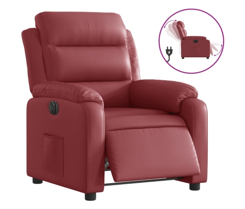 Sillón reclinable eléctrico de cuero sintético rojo tinto