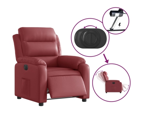 Sillón reclinable eléctrico de cuero sintético rojo tinto