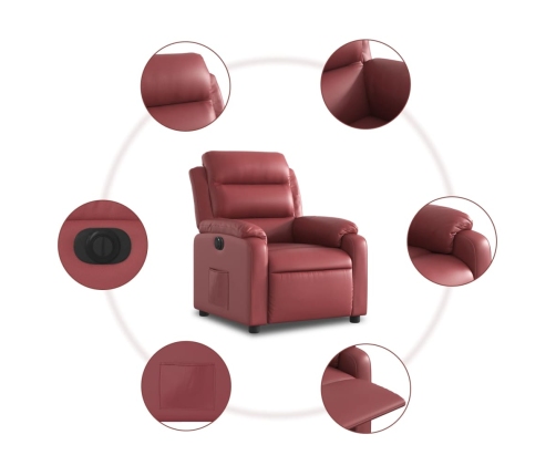 Sillón reclinable eléctrico de cuero sintético rojo tinto