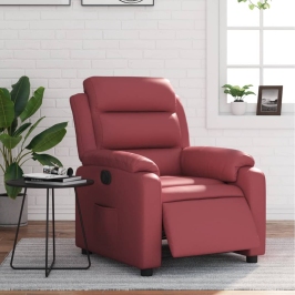 Sillón reclinable eléctrico de cuero sintético rojo tinto