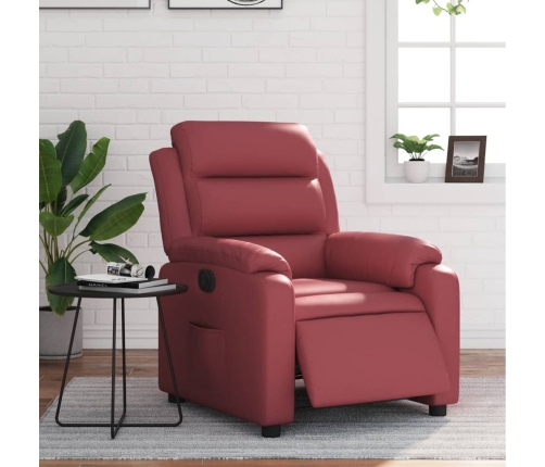 Sillón reclinable eléctrico de cuero sintético rojo tinto